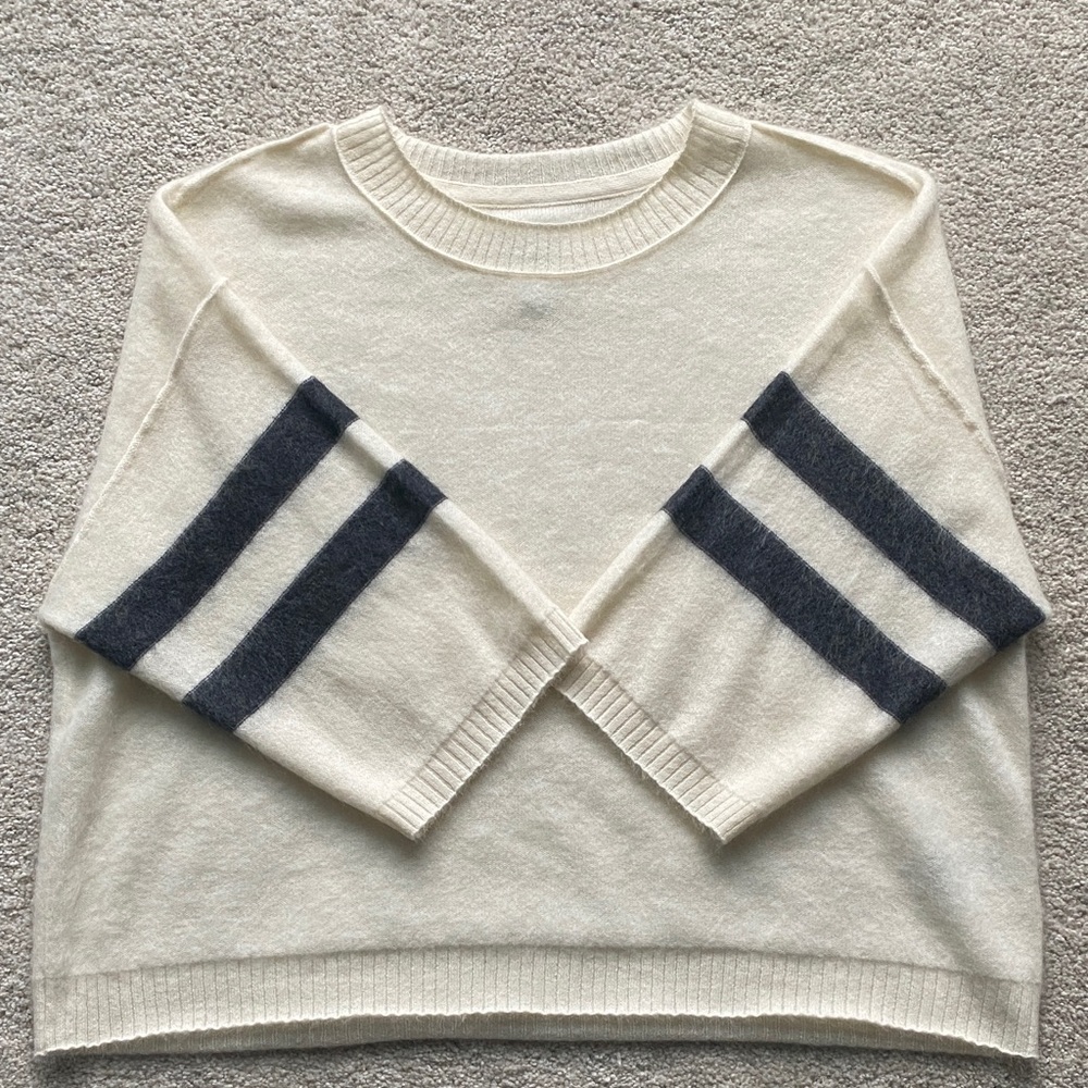 Maeve Cashmere Cream Sweater with Black Stripes